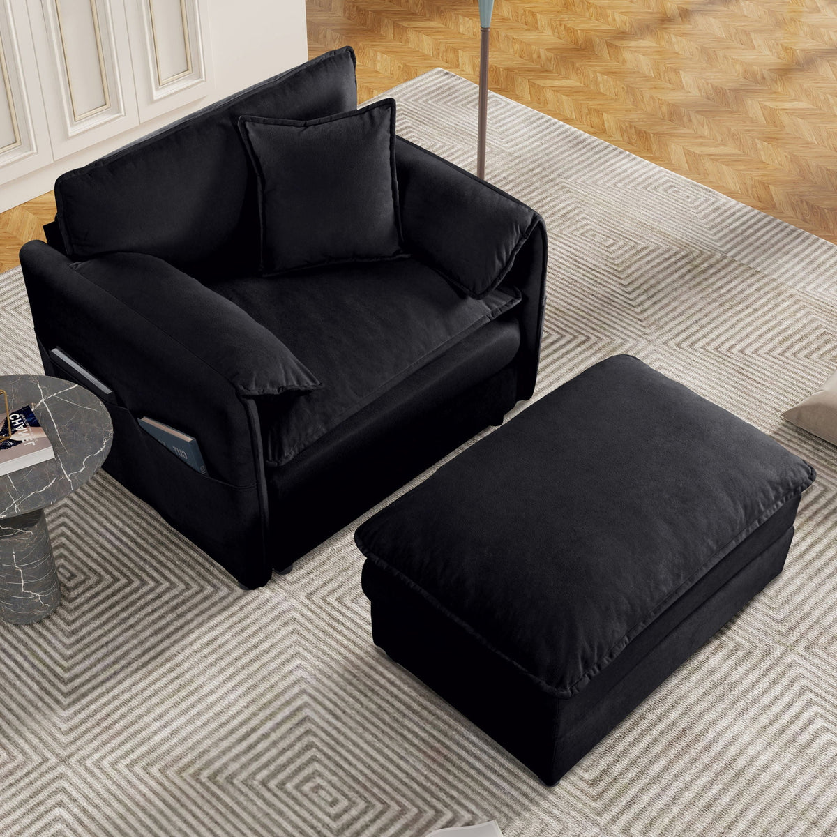 Oversized Recliner Chair With Movable Ottoman, Soft Chenille Upholstered Indoor Lounge Chair - Black Home Essentials
