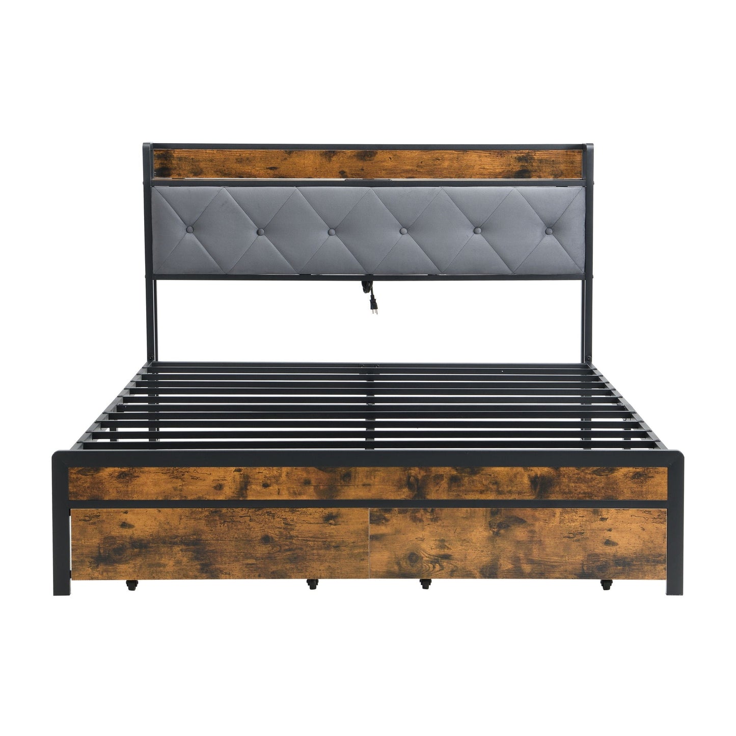 Modern Bed Frame With LED Lights, Upholstered Headboard, USB Charging Home Essentials