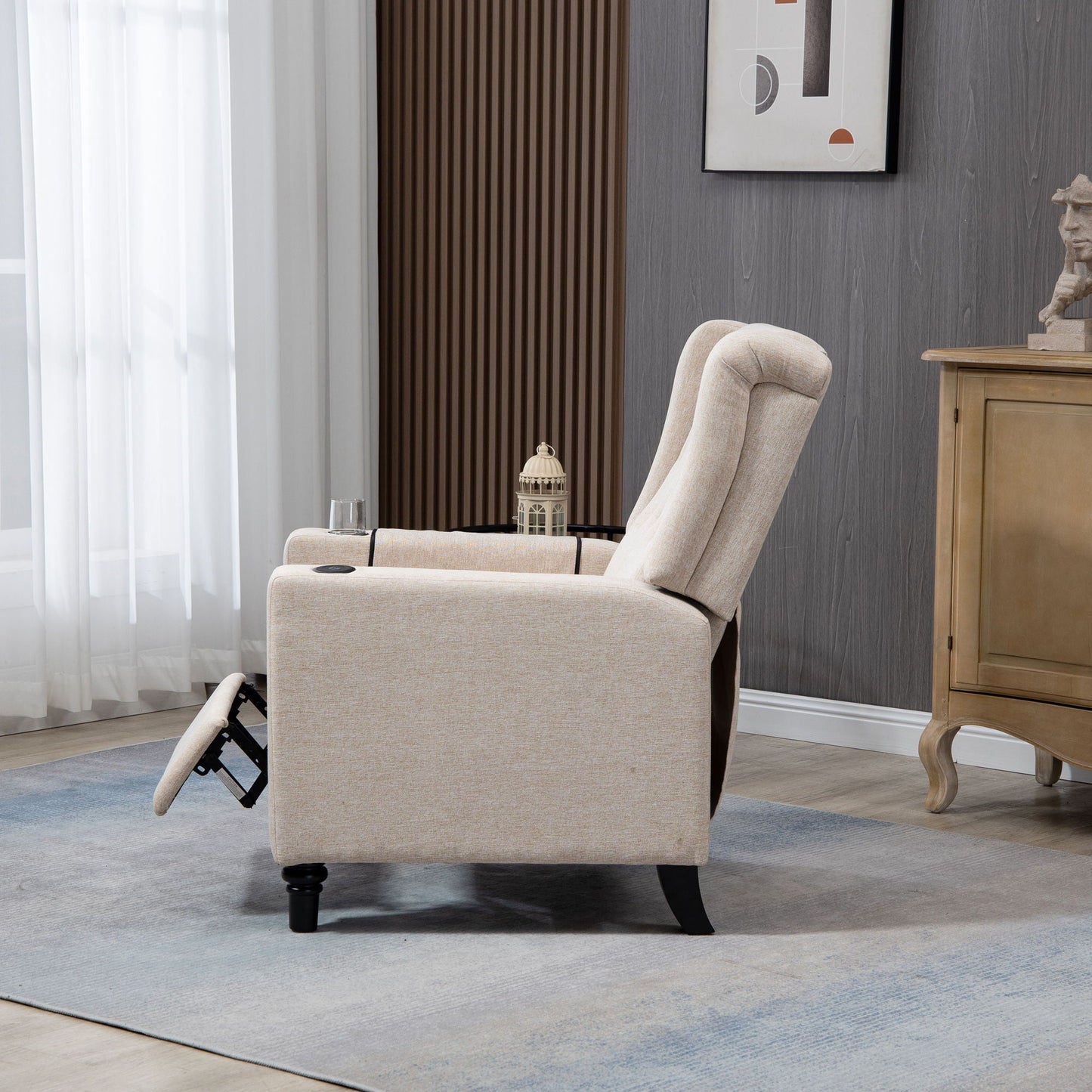 Arm Pushing Recliner Chair, Modern Button Tufted Wingback Push Back Recliner Chair, Living Room Chair Fabric Pushback Manual Single Reclining Sofa Home Theater Seating For Bedroom Home Essentials
