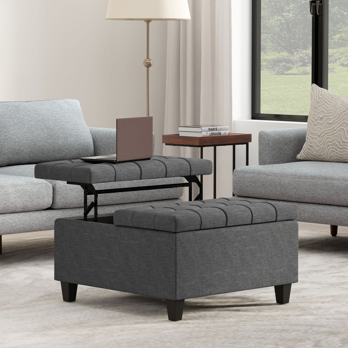 Harrison - Small Square Coffee Table Storage Ottoman - Gray Simpli-Home