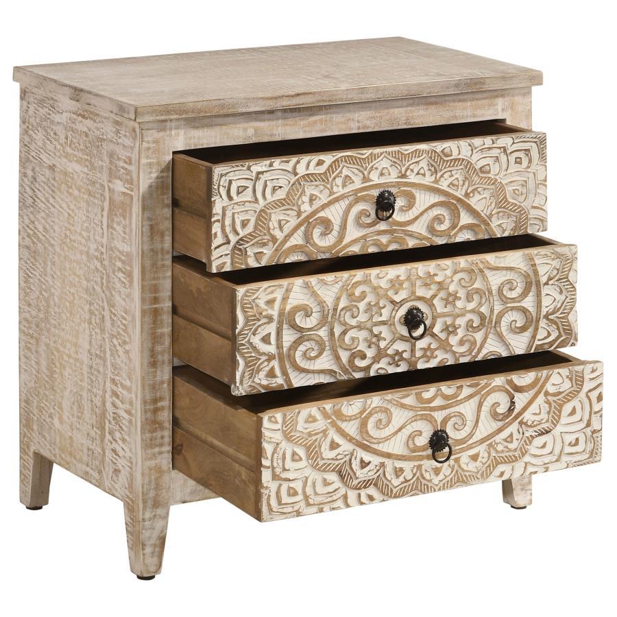 Mariska - 3-Drawer Wood Mandala Cabinet - Distressed White Coaster Fine Furniture