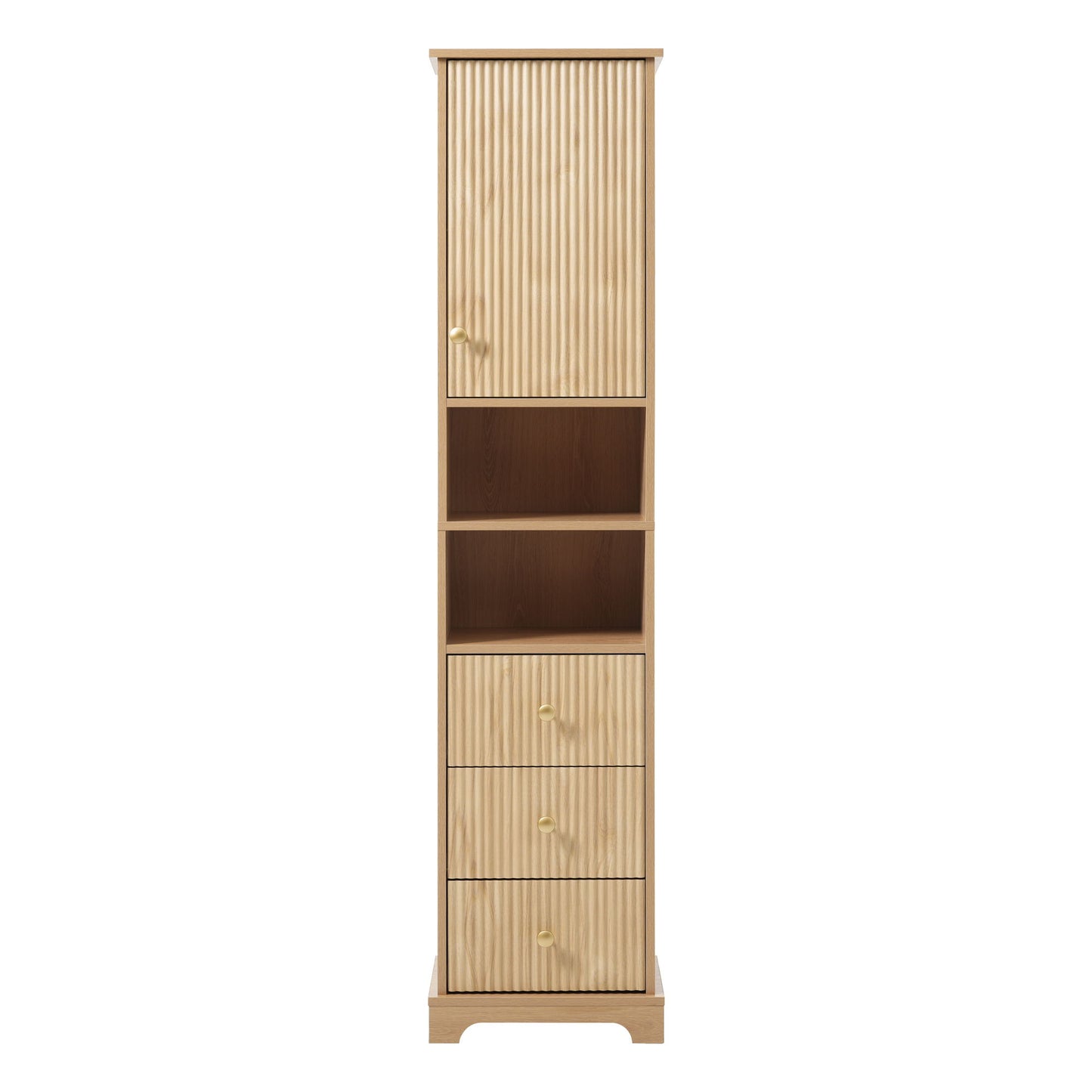 Tall Bathroom Cabinet With 1 Door, 3 Drawers, Open Storage - Wood Hearth and Haven