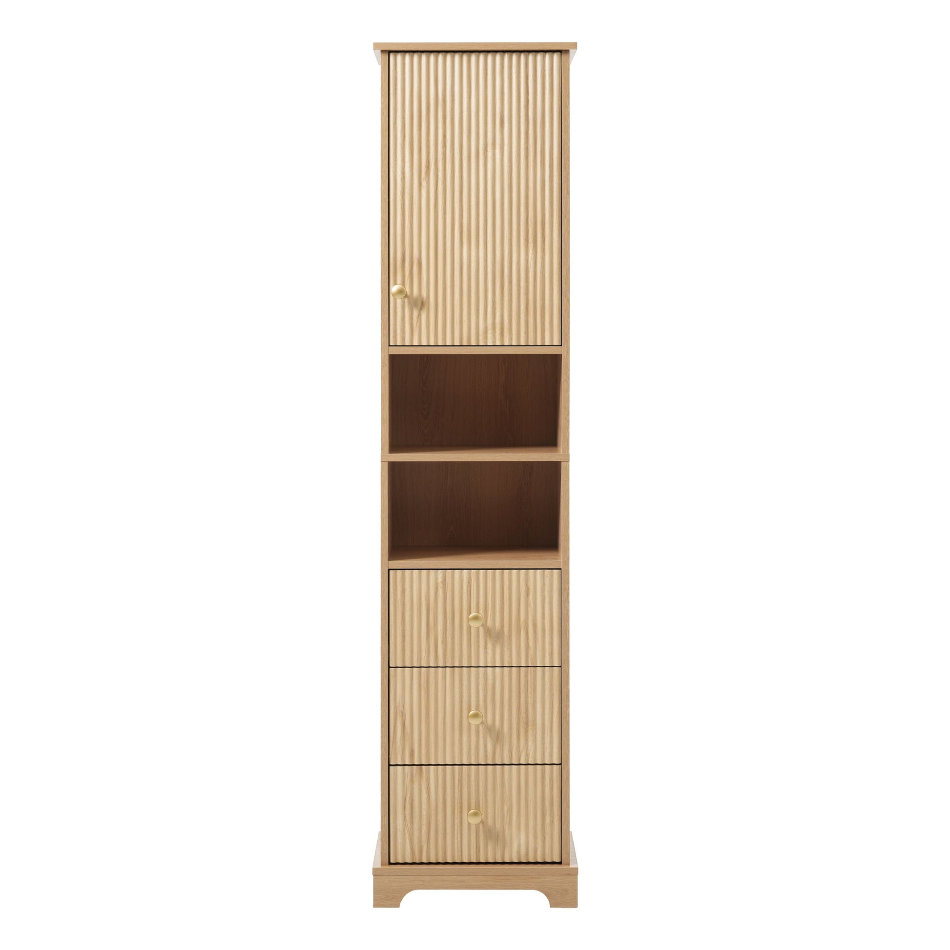 Tall Bathroom Cabinet With 1 Door, 3 Drawers, Open Storage - Wood Hearth and Haven
