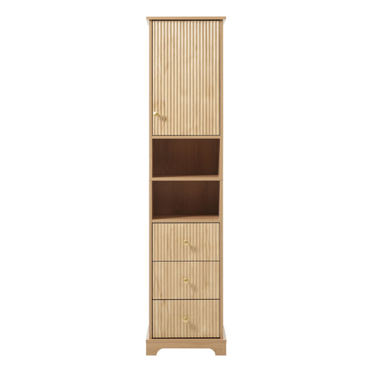 Tall Bathroom Cabinet With 1 Door, 3 Drawers, Open Storage - Wood Hearth and Haven