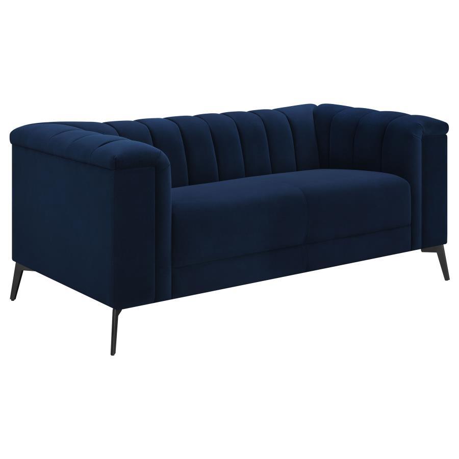 Chalet - Upholstered Tuxedo Arm Tufted Loveseat - Blue CoasterEssence