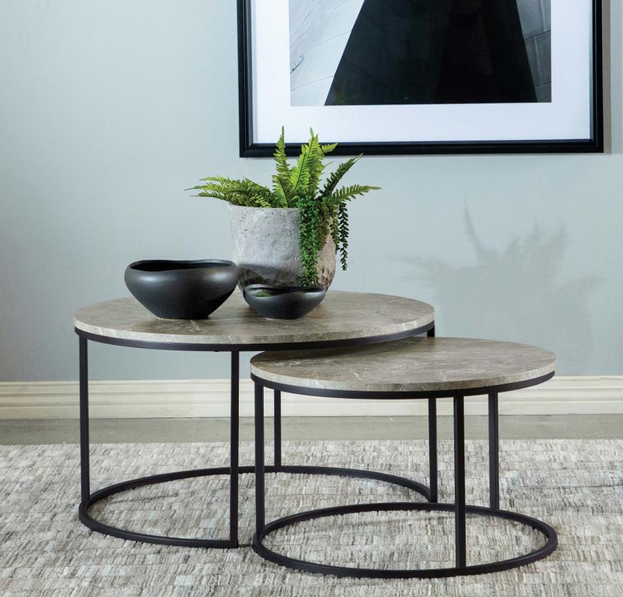 Lainey - 2 Piece Round Faux Marble Nesting Coffee Table - Gray CoasterEveryday