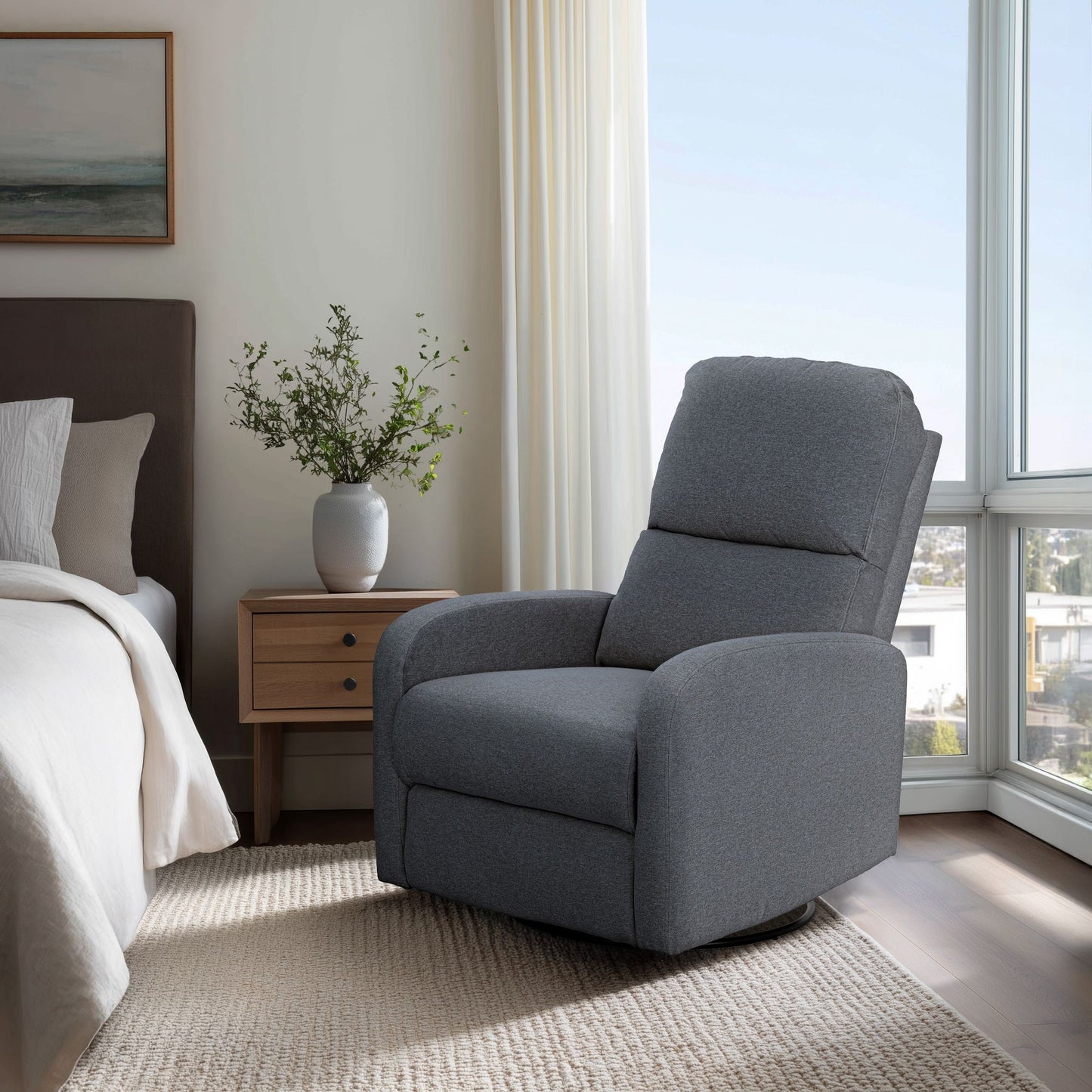 Dakota - Power Recliner 3-in-1 With Swivel, Glider, USB Ports - Gray INK+IVY