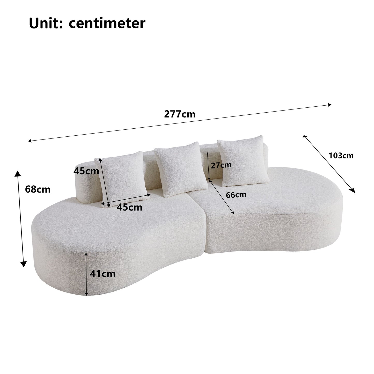 Curved Boneless Couch, Half Moon Sofa, 5 Seat Couch With High Density Foam Filled For Living Room - White Home Essentials