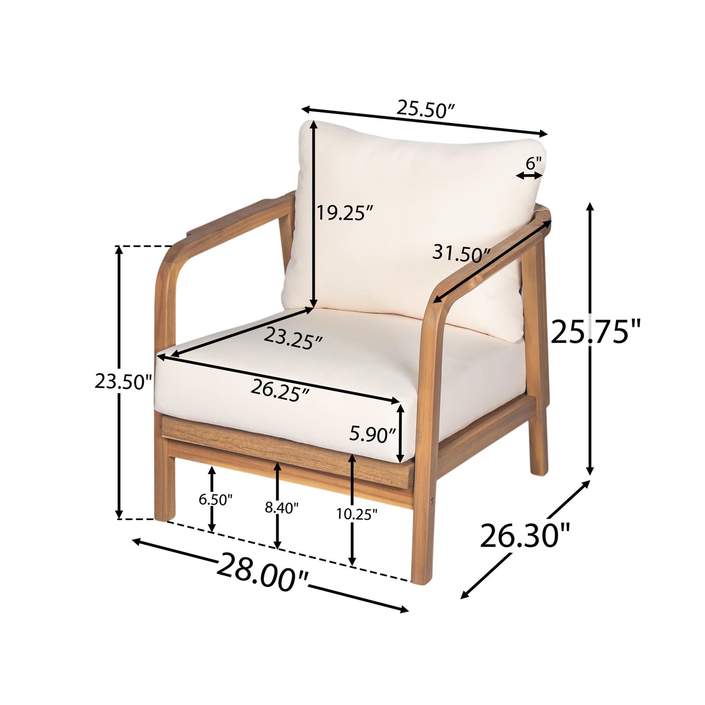 Outdoor Lounge Chair With Woven Backrest, Solid Wood Frame, Comfortable Cushions Noble House