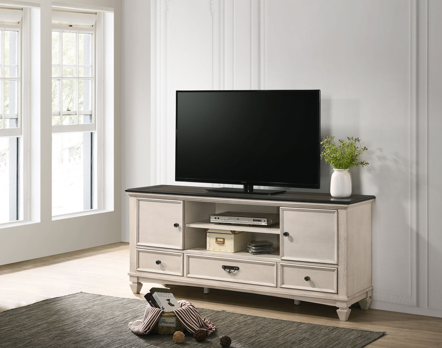 Sawyer - TV Stand - Antique White Crown Mark