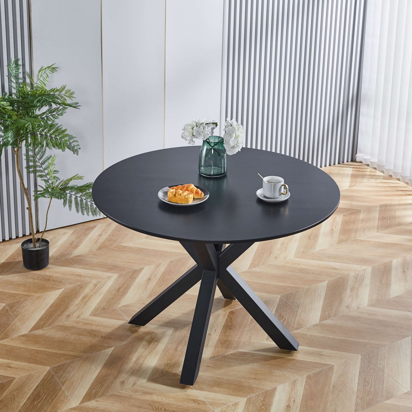 Table Mid-Century Dining Table For 4 - 6 People With Round MDF Table Top, Pedestal Dining Table, End Table Leisure Coffee Table, Cross Leg Home Essentials