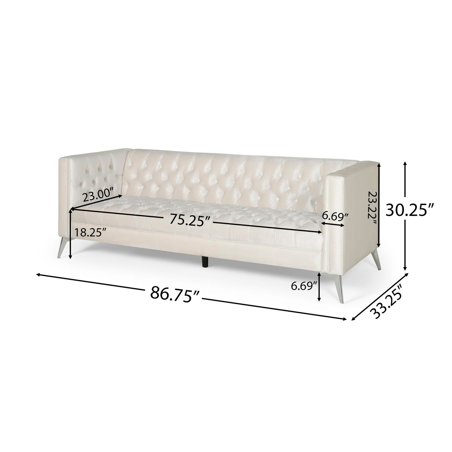 Contemporary 3 Seater Sofa With Button Tufting Noble House