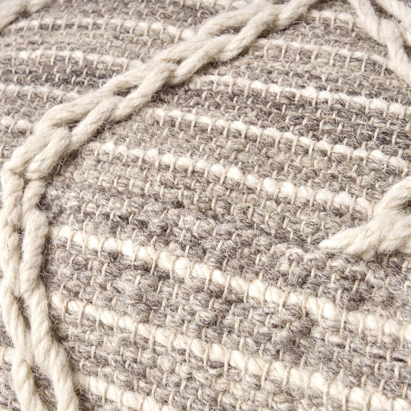 Modern Wool Rope Square Pouf Ottoman Floor Cushion - Gray / Ivory Home Essentials