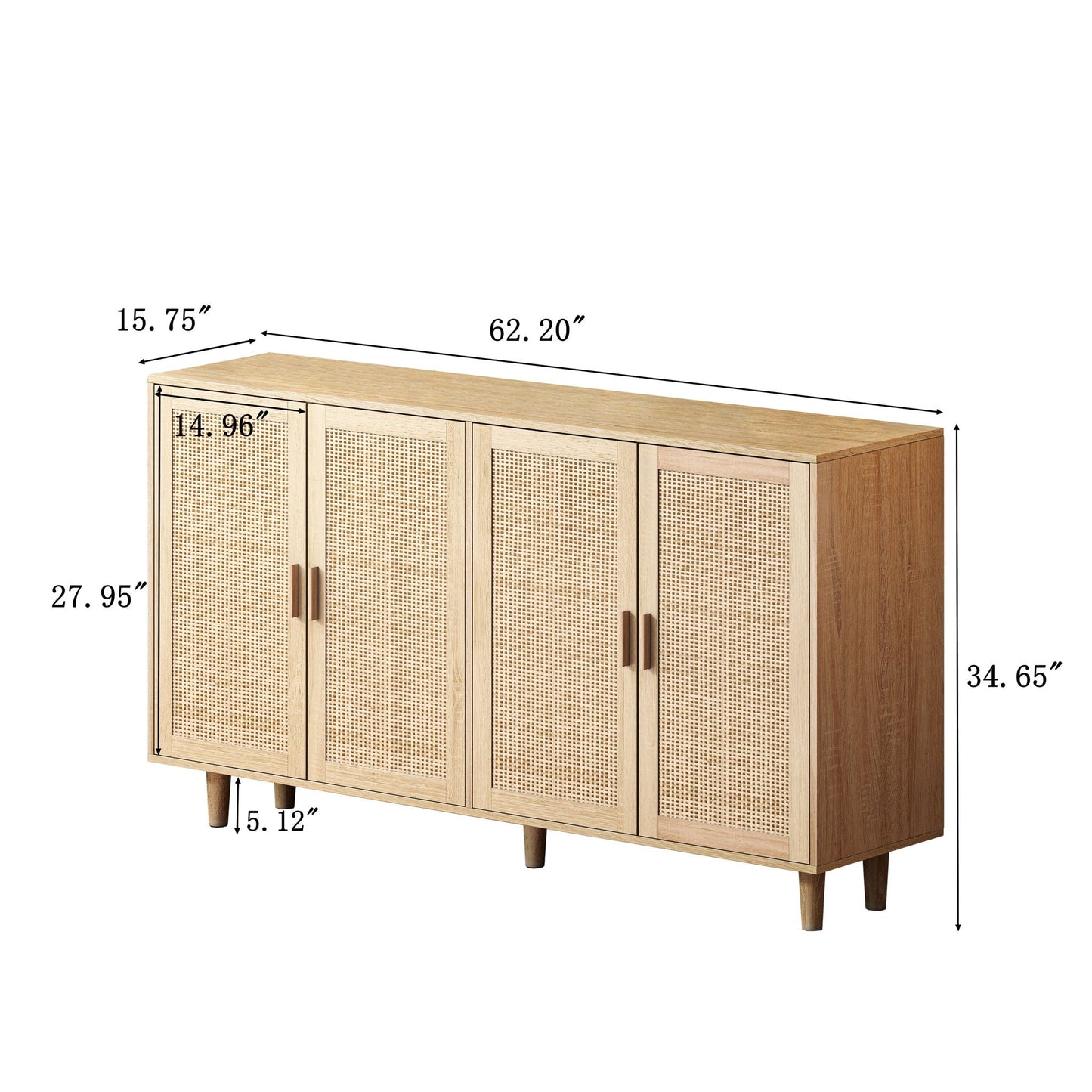 Elegant And Functional 4 Door Rattan Decorative Storage Cabinet Home Essentials