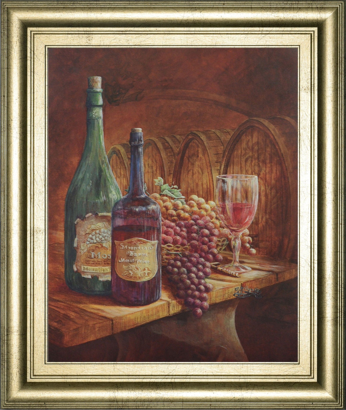 Vintage Wine IV - Framed Print Wall Art - Dark Brown Classy Art