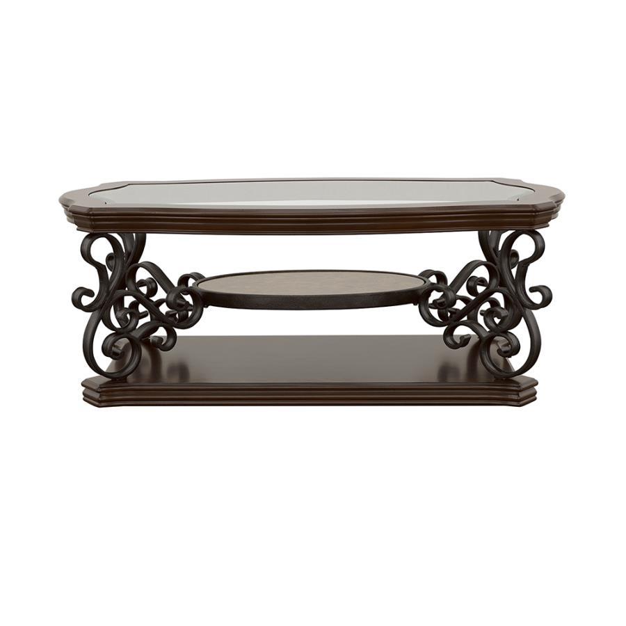 Laney - 1-Shelf Glass Top Rectangular Coffee Table - Deep Merlot CoasterEssence