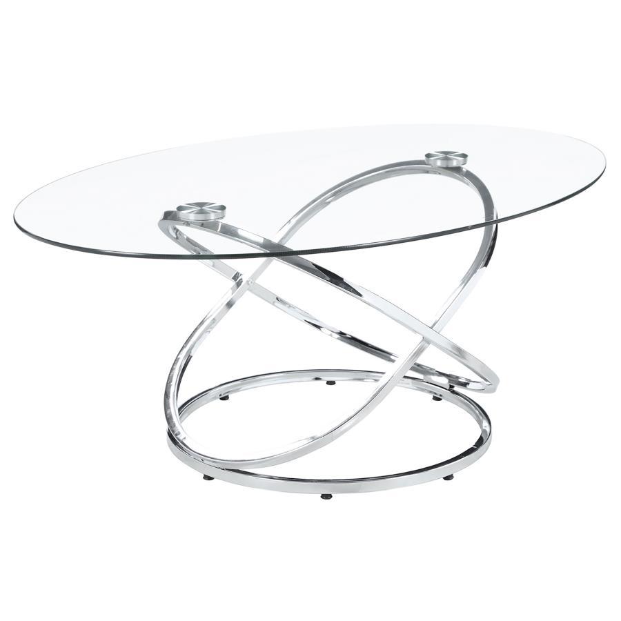 Warren - 3 Piece Oval Glass Top Coffee Table Set - Chrome CoasterEssence