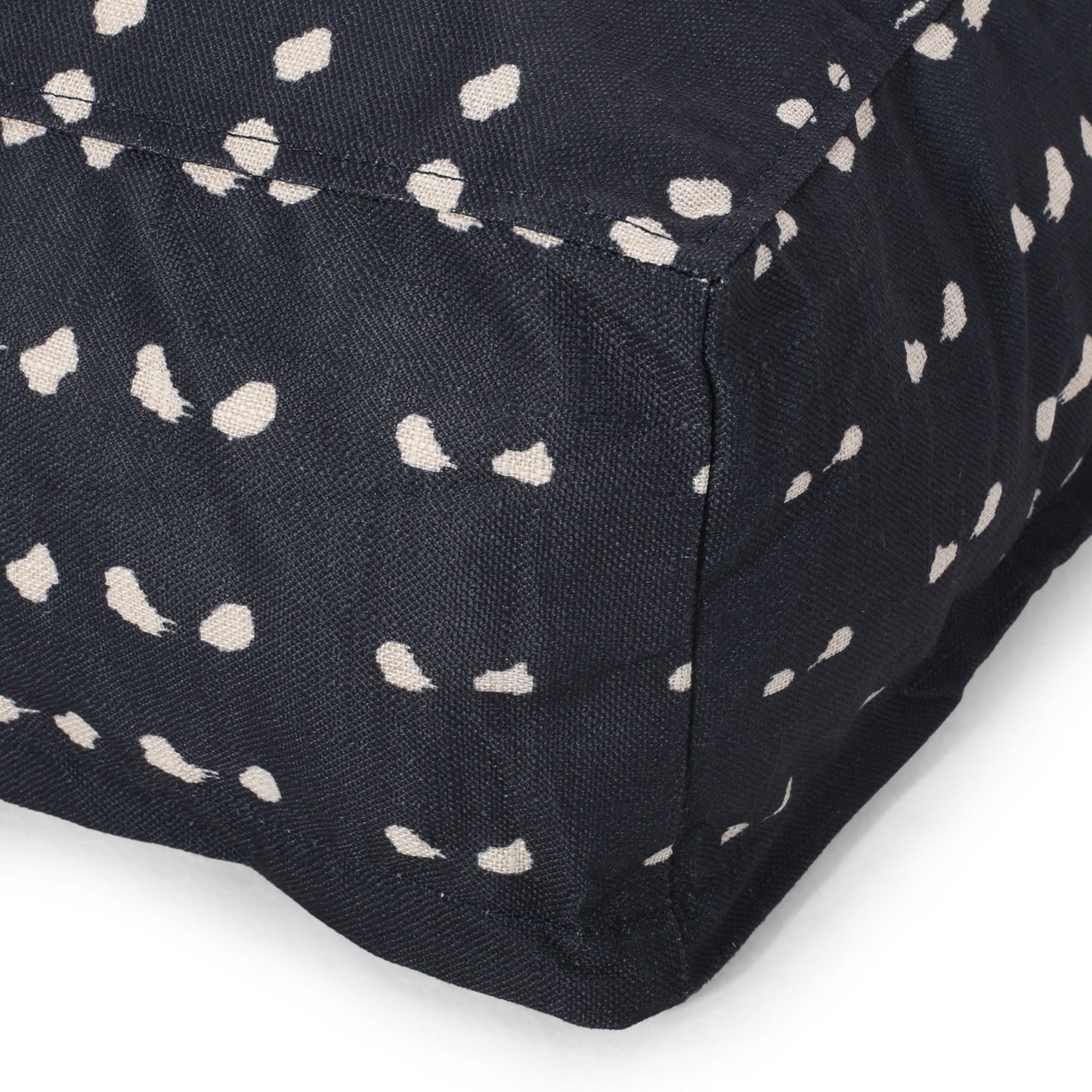Dalm - Fabric Square Pouf Ottoman With Polystyrene Beads Filling - Dark Blue / White Home Essentials