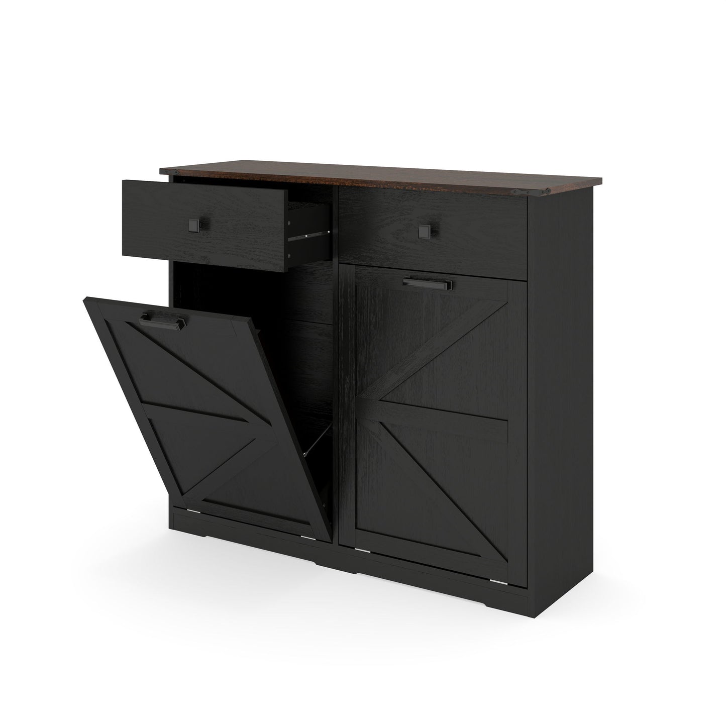 Double Tilt Out Trash Cabinet With Hideaway Drawer And Barn Door Style Home Essentials