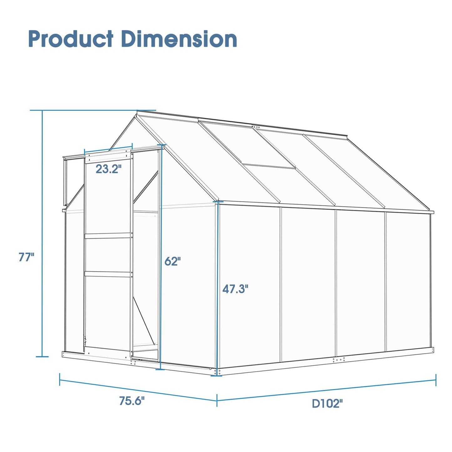 Walk-In Polycarbonate Greenhouse & Roof Vent, Sliding Doors, Aluminum Hobby Hot House For Outdoor Daily Nest