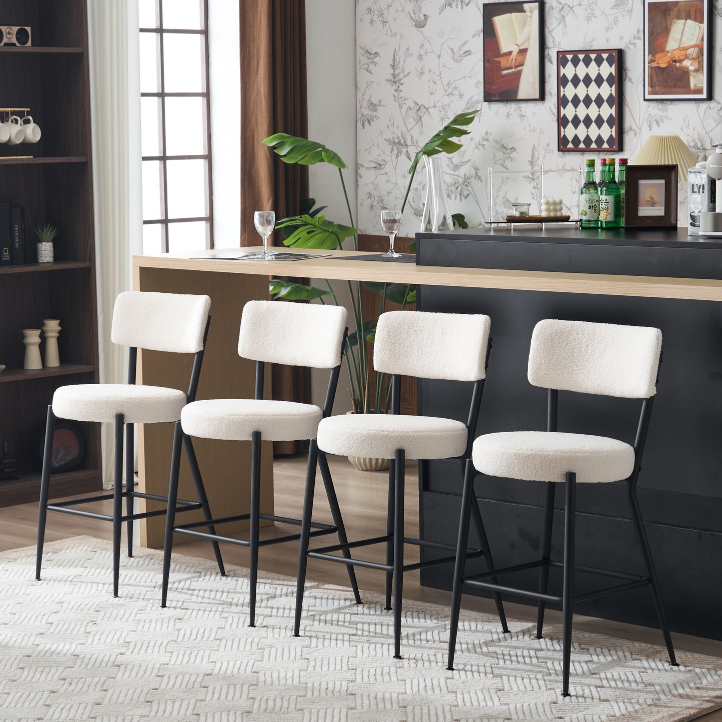 Modern Teddy Fabric Upholstered Bar Stools - Black Legs Home Essentials