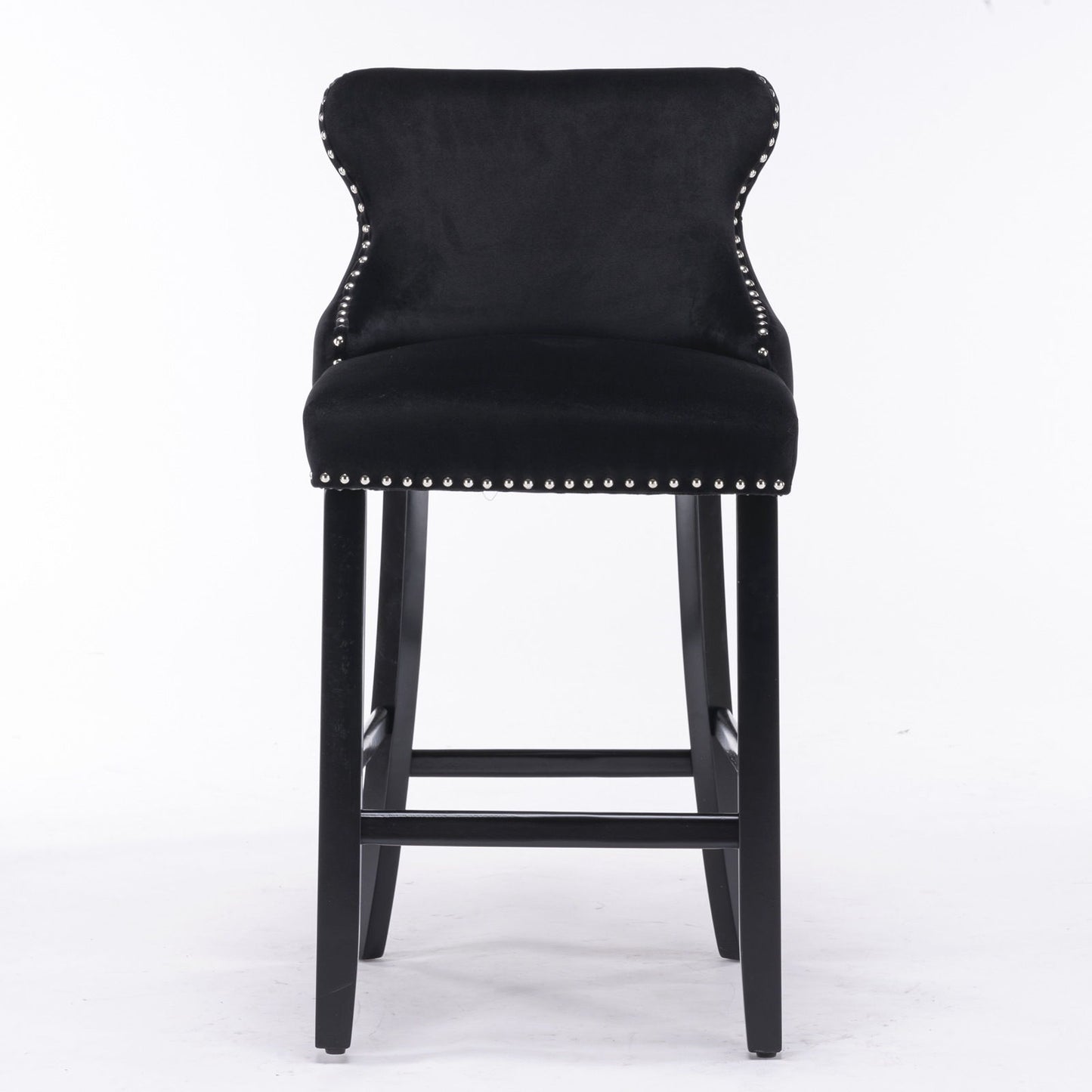 Contemporary Velvet Upholstered Wing-Back Barstools With Button Tufted Decoration And Wooden Legs, And Chrome Nailhead Trim, Leisure Style Bar Chairs, Bar Stools (Set of 4) Home Essentials