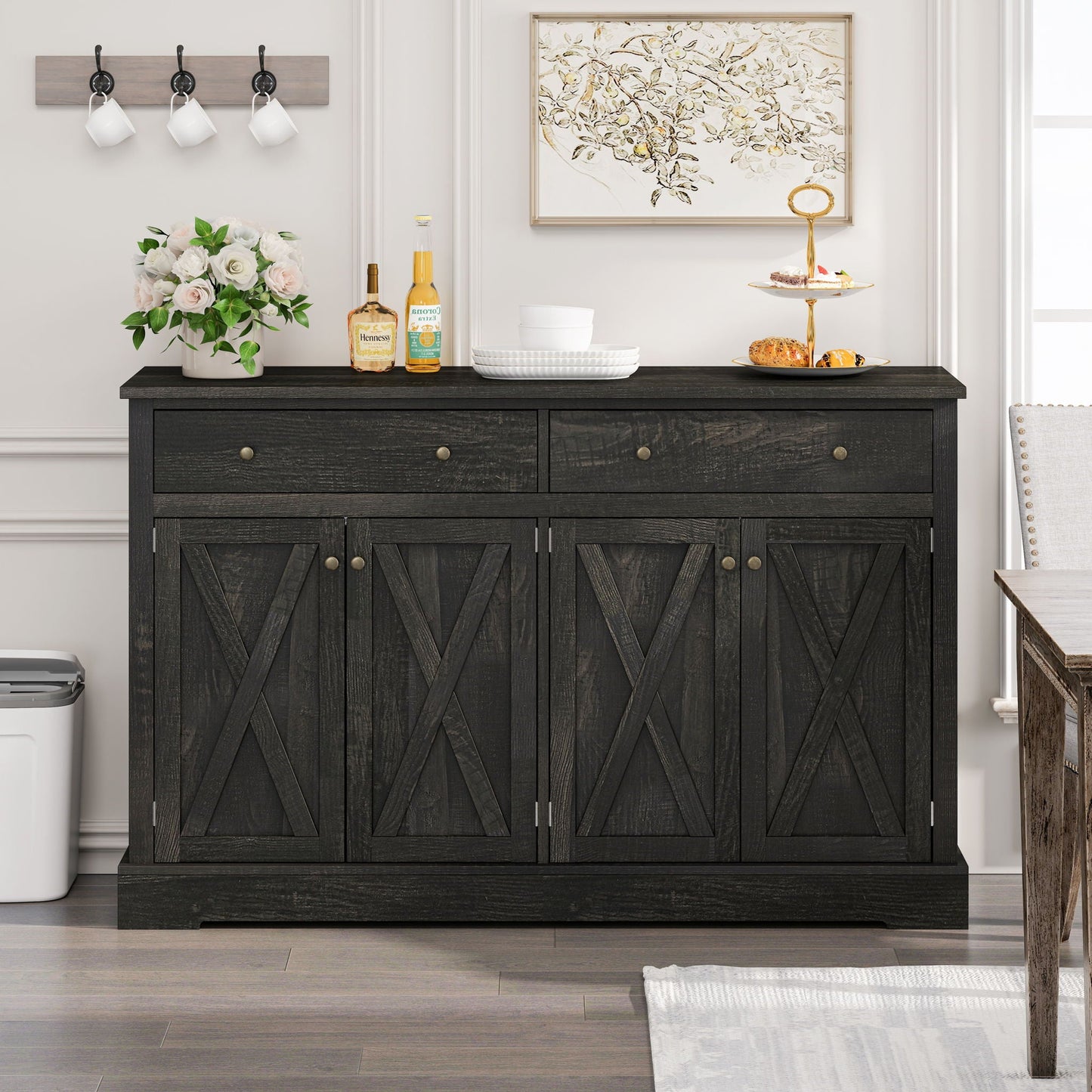 Vintage Sideboard With 2 Drawers And Four Doors For Living Room Home Essentials
