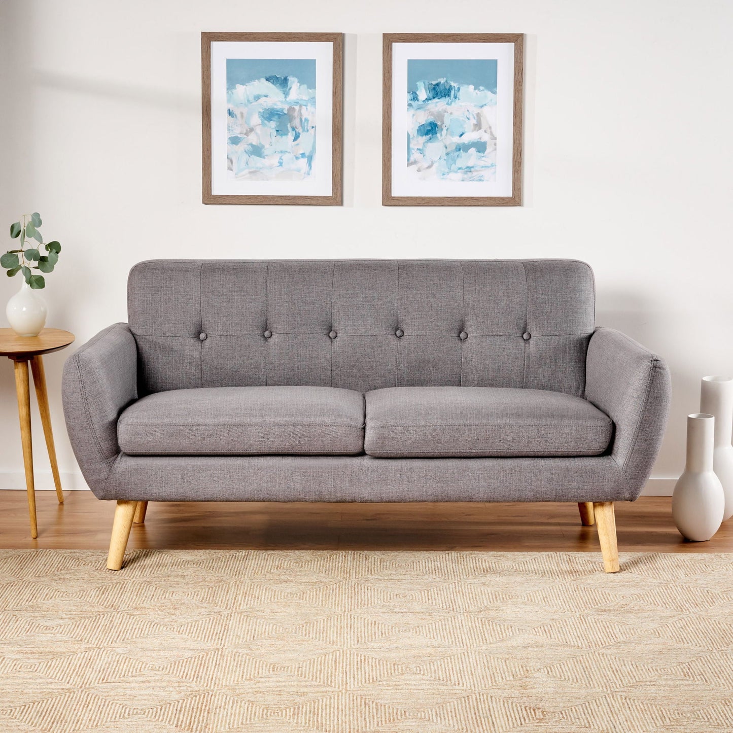 Modern Loveseat Sofa With Button Tufted Backrest Noble House