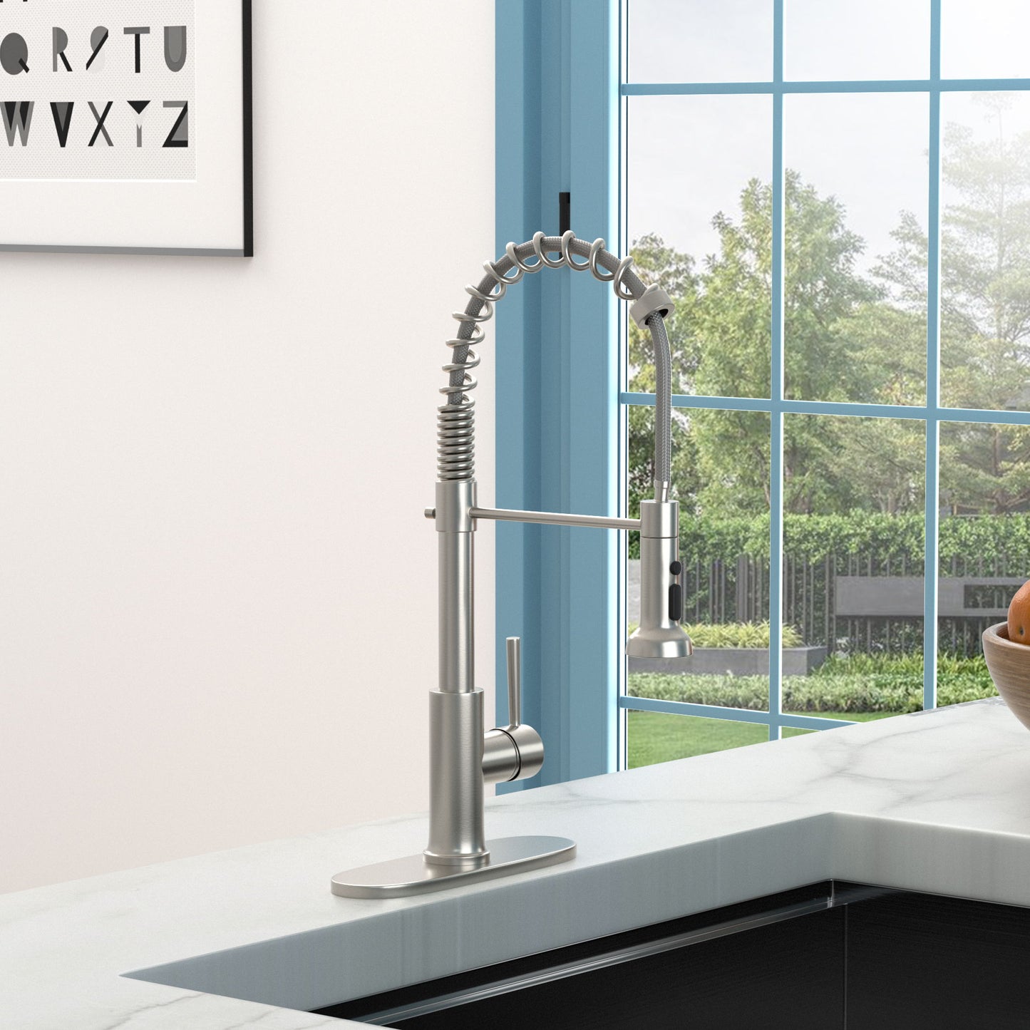 21" Commercial Kitchen Faucet With Dual Function Pull Down Sprayhead In, Stainless Steel - Brushed Nickel Daily Nest
