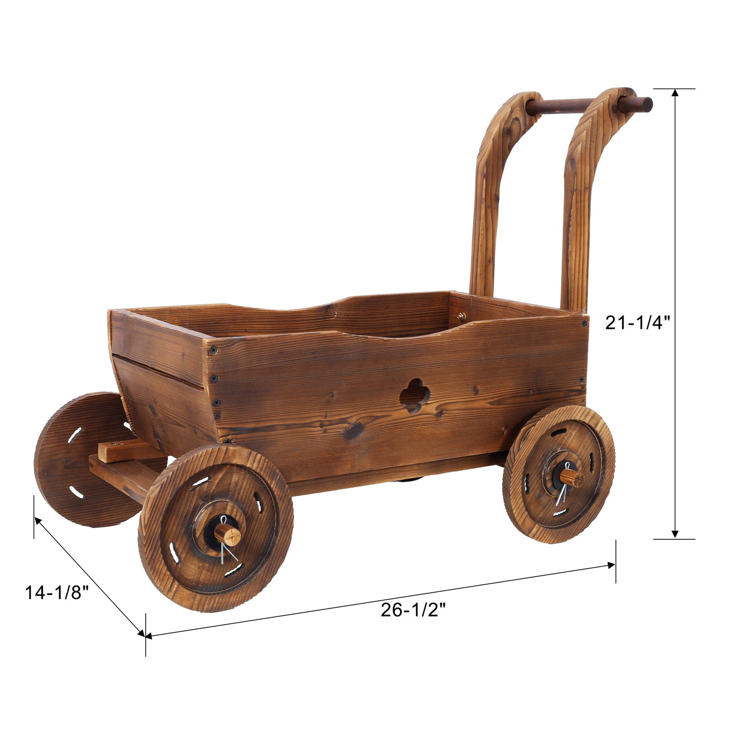 Wooden Wagon Planter Box Mobile Garden Planter With Wheels Handle Drain Hole Wood - Brown Daily Nest