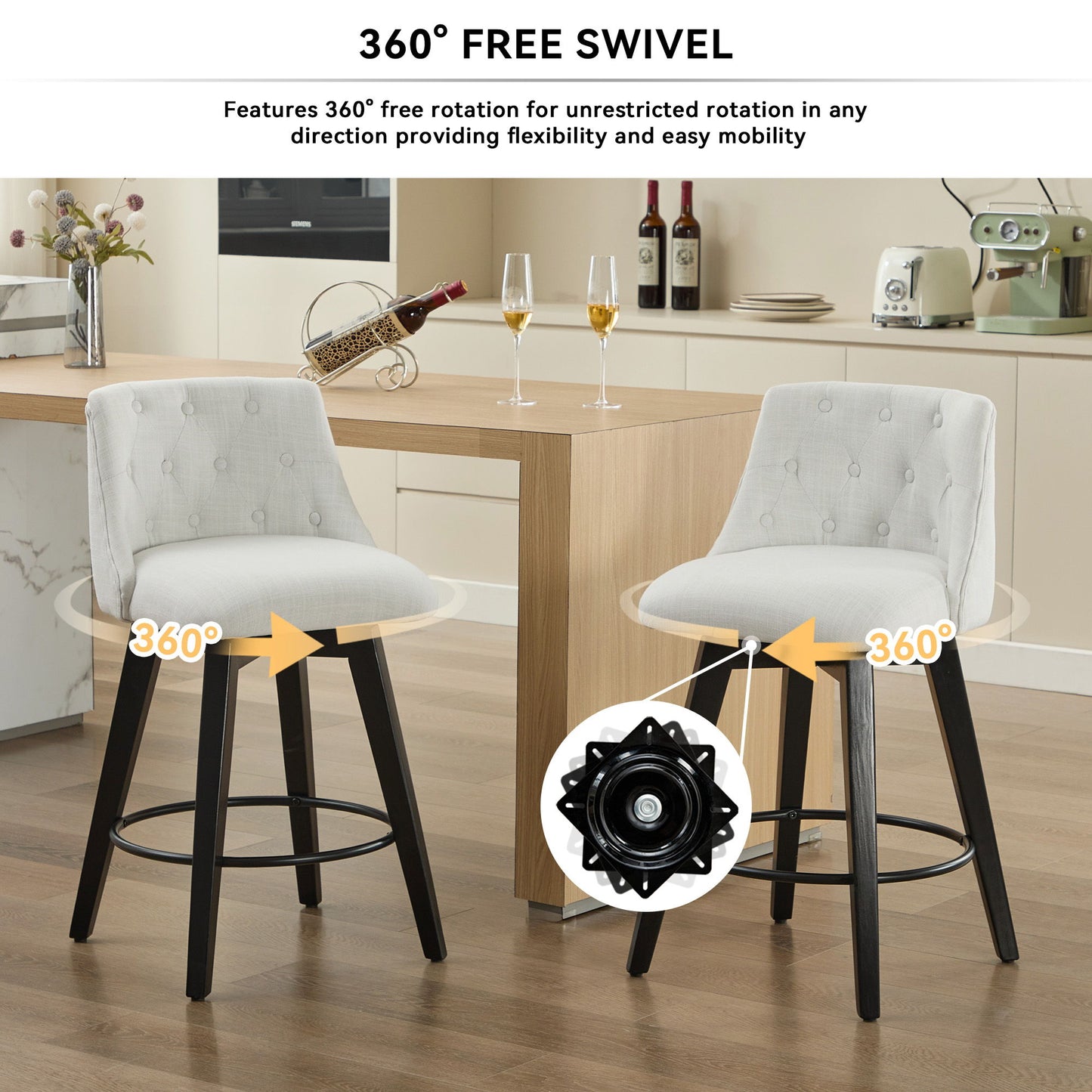 Swivel Bar Stools & Button Tufted Back (Set of 2) Home Essentials