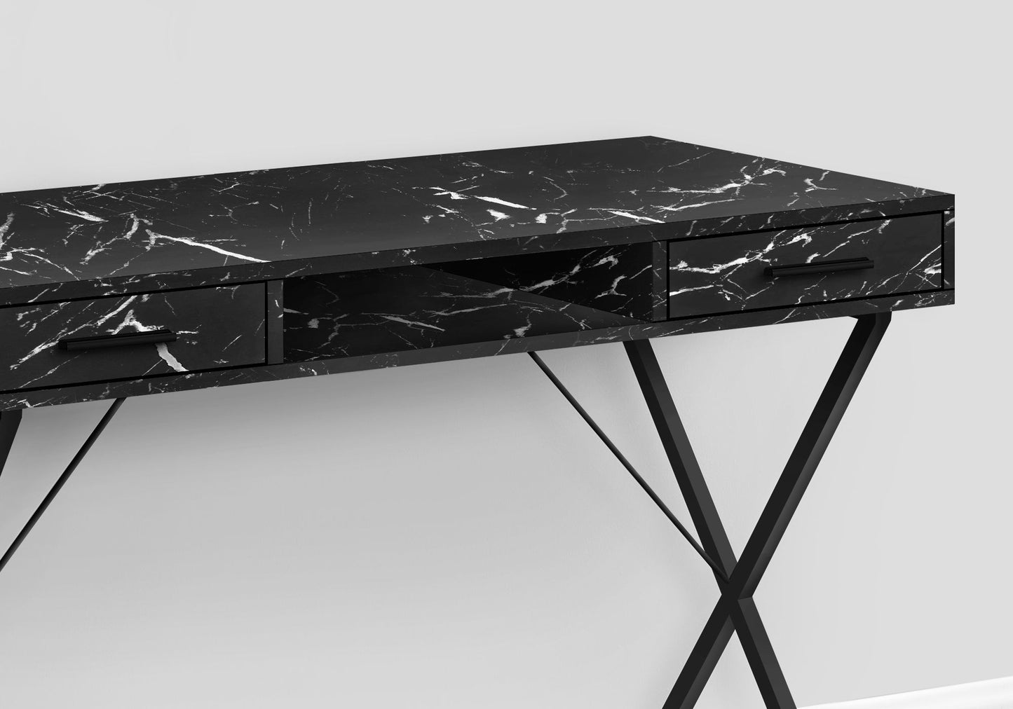 Computer Desk, Home Office, Laptop, Left, Right Set-Up, Storage Drawers, Work, Marble Look Laminate, Contemporary, Modern - Black 8th Street