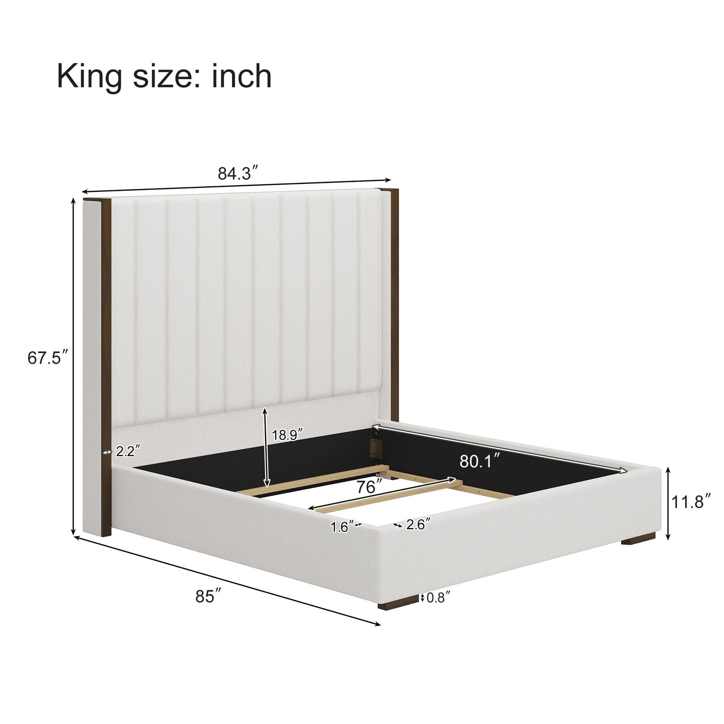 Tall Headboard Upholstered Bed With Vertical Striped And Wingback Design, Box Spring Needed Hearth and Haven