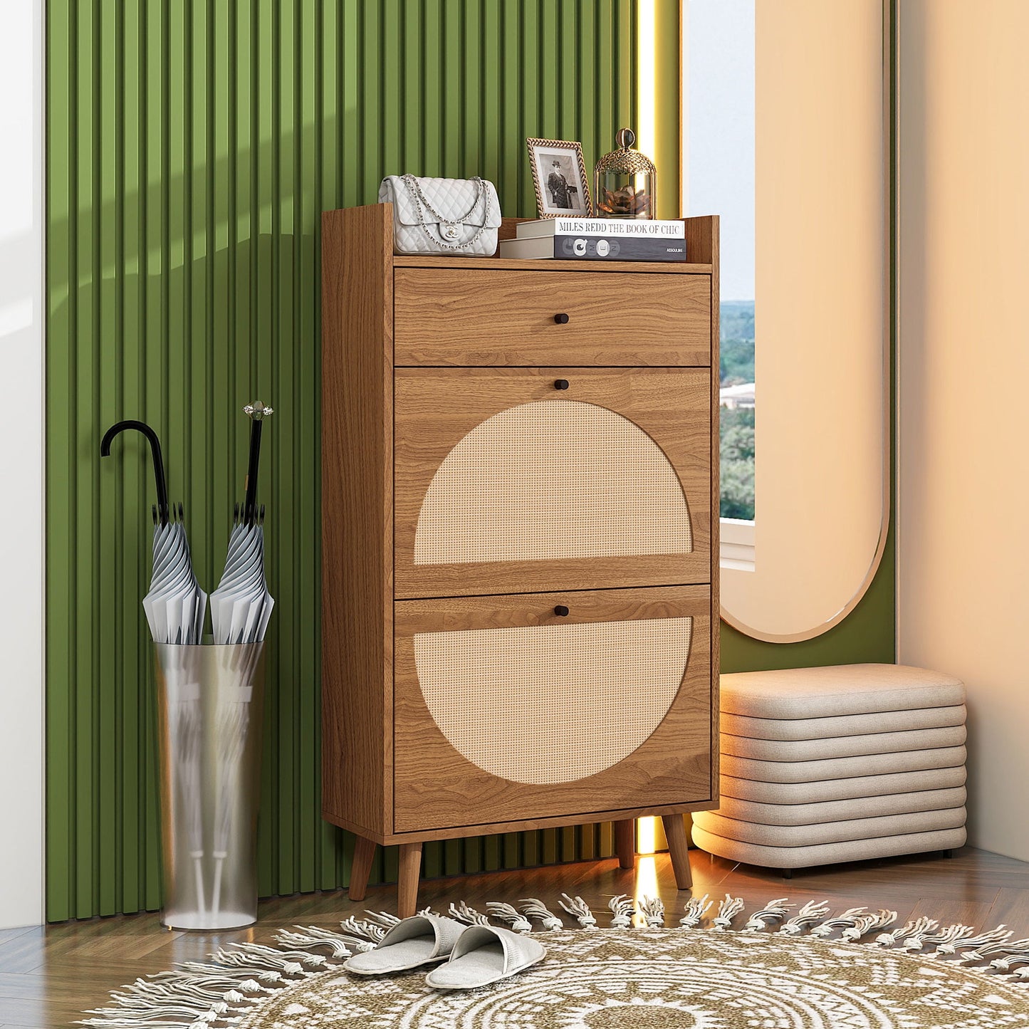 Allen - Rattan 2 Door 1 Drawer Cabinet Shoe Rack For Entrance Daily Nest