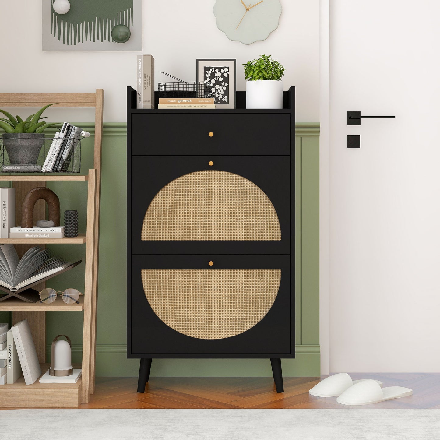 Allen - Rattan 2 Door 1 Drawer Cabinet Shoe Rack For Entrance Daily Nest