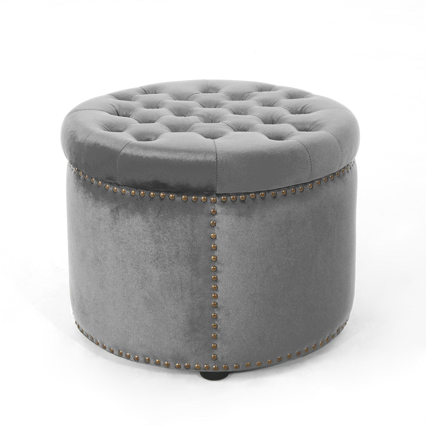 Elegant Round Ottoman Footstool With Studded Rim Noble House
