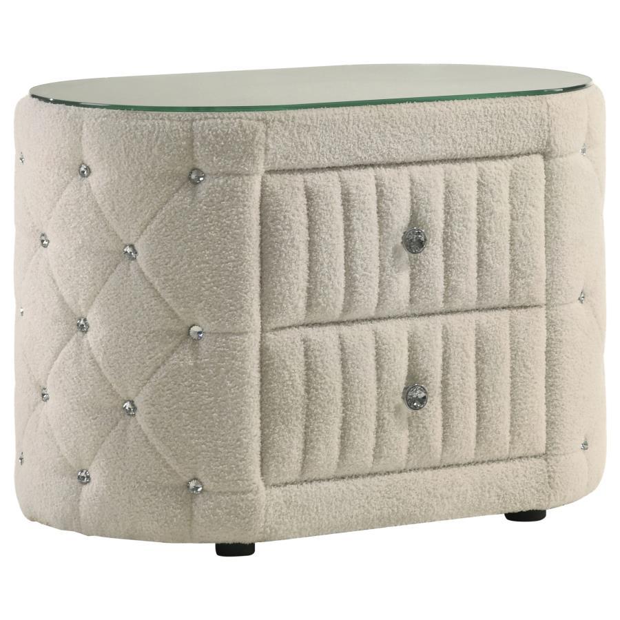 Sonya - 2-Drawer Upholstered Nightstand Bedside Table - Ivory Coaster Fine Furniture