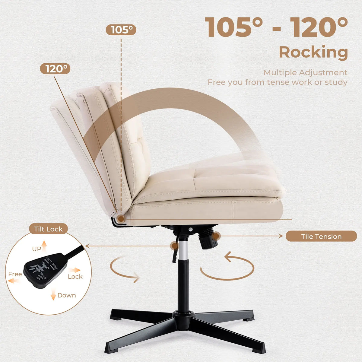 Large Size Armless Home Office Desk Chair Vanity Chair No Wheels - Beige Home Essentials