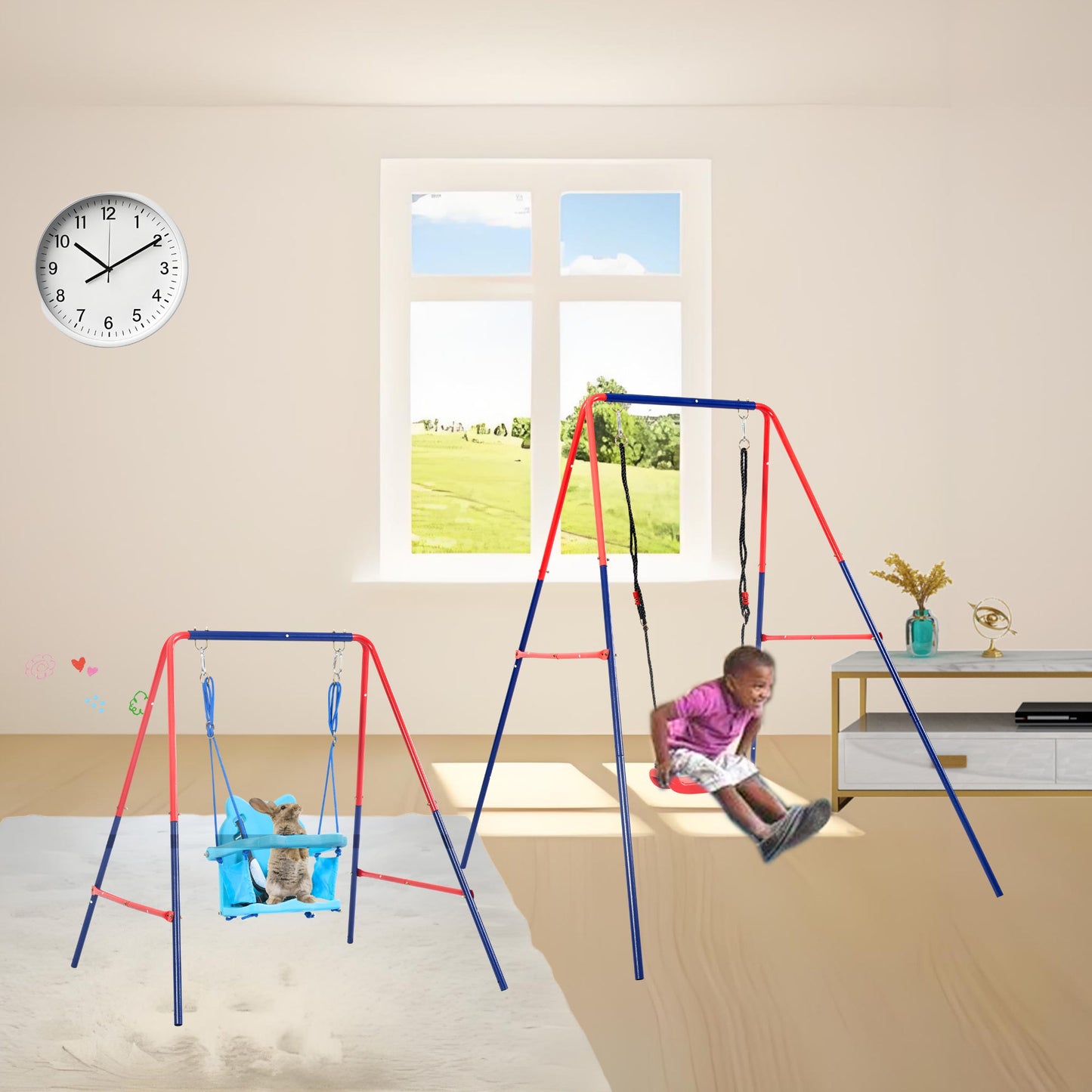 Xiunan Leisure - 2 In 1 Baby Swing Set Safe Playground Accessory - Blue / Red Daily Nest