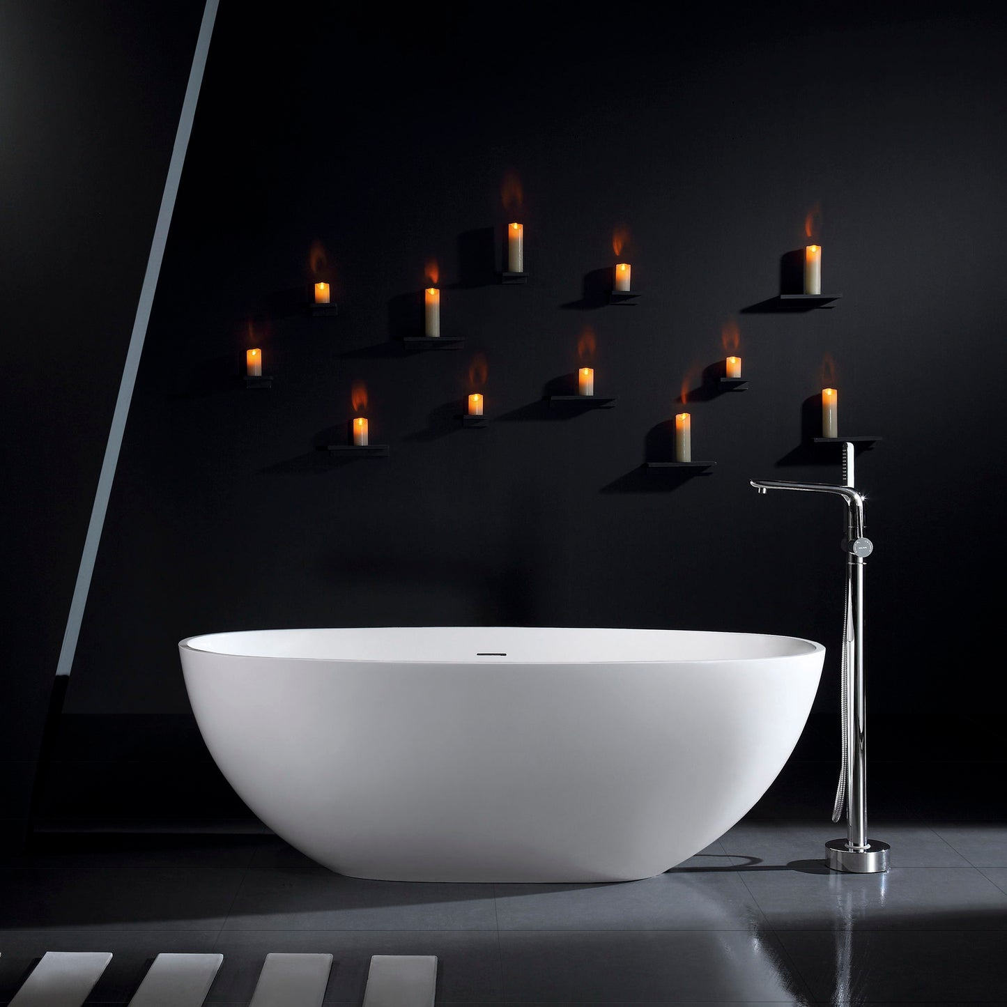 65.2" Freestanding Solid Surface Soaking Bathtub For Bathroom - Matte White Daily Nest