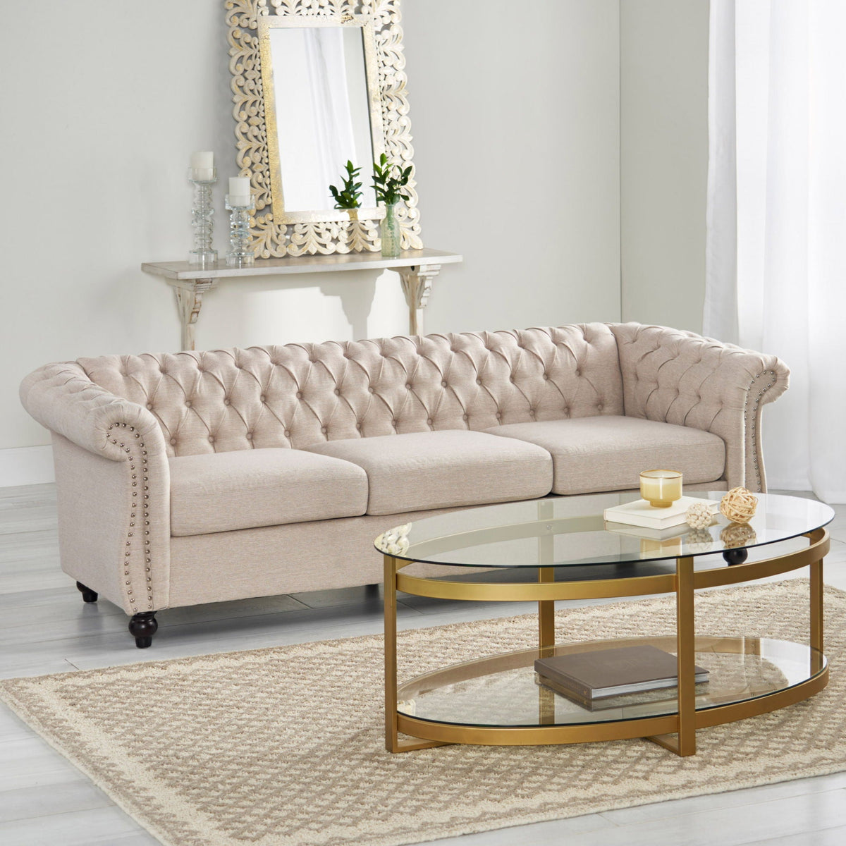 Chesterfield Style 3 Seater Sofa With Deep Button Tufting Noble House