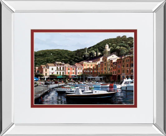 Sunshine Over Portofino By Saunders B. Mirrored Frame - Green Classy Art