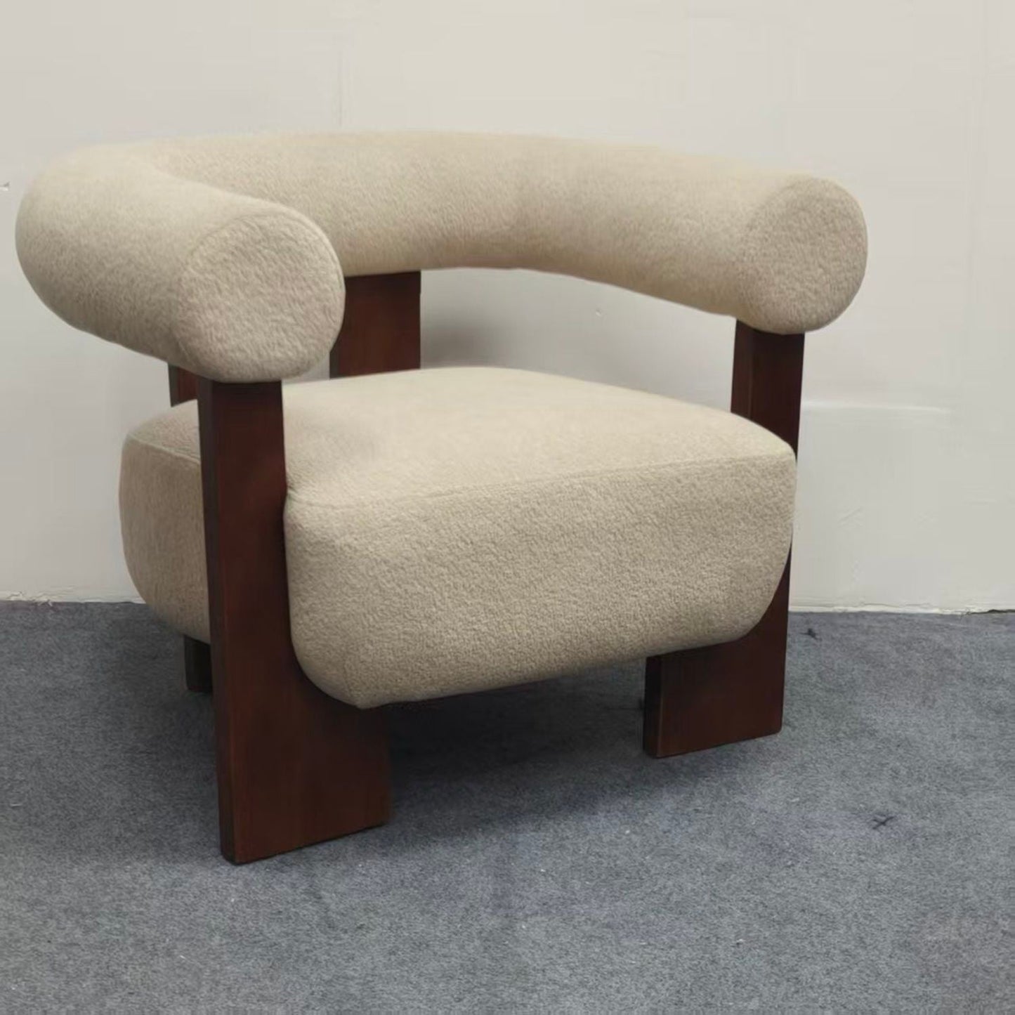 C - Shaped Chunky Arm Accent Chair - Beige / Brown Home Essentials