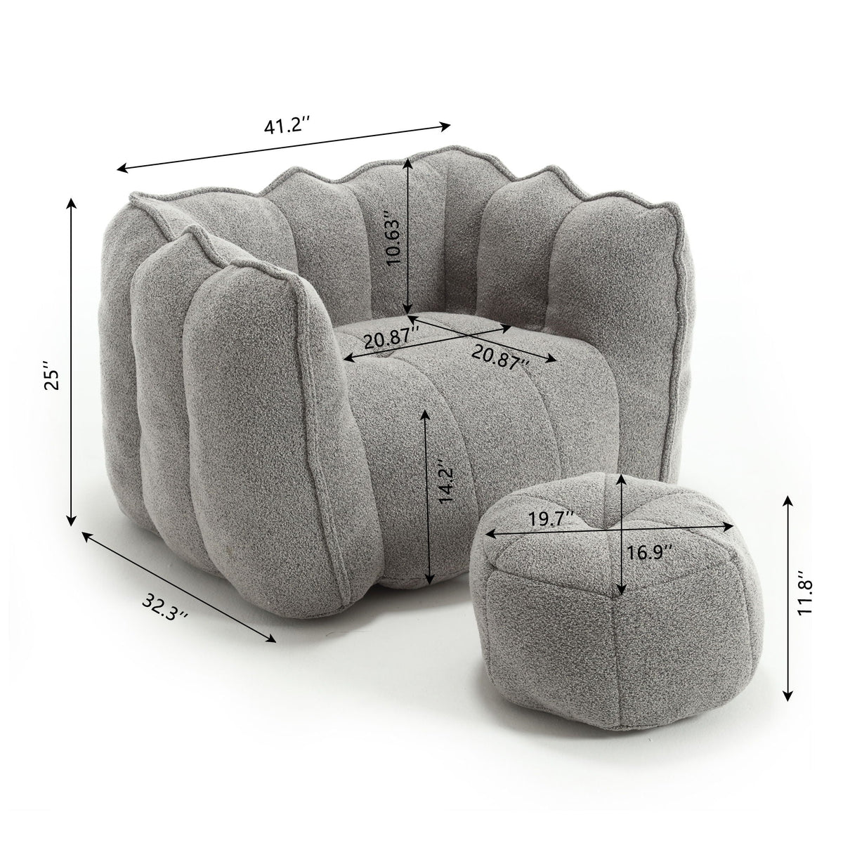 Soft Bean Bag Chair With High Resilient Foam (Chips) - Gray Home Essentials