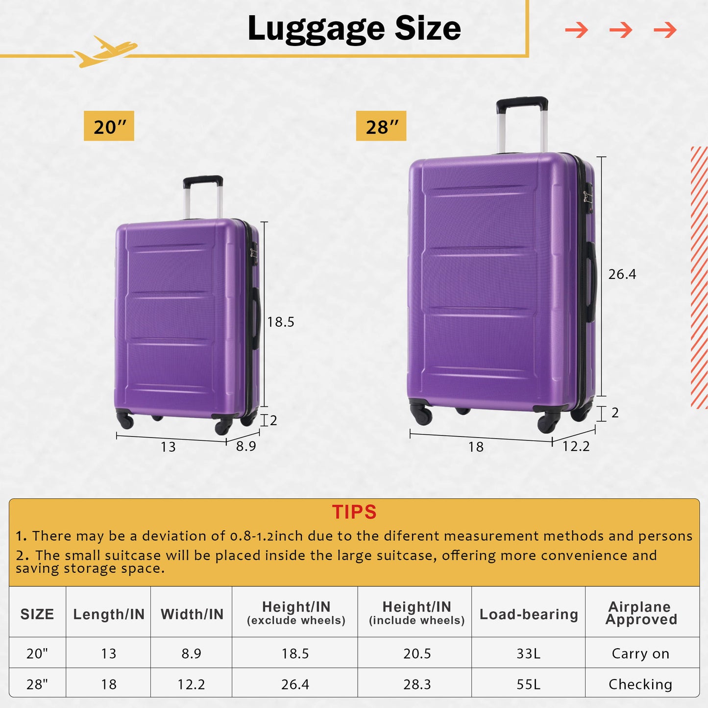 2 Piece Luggage Set With Bags Expanable Spinner Wheels ABS Lightweight Suitcase With Tsa Lock 20" / 28" Daily Nest