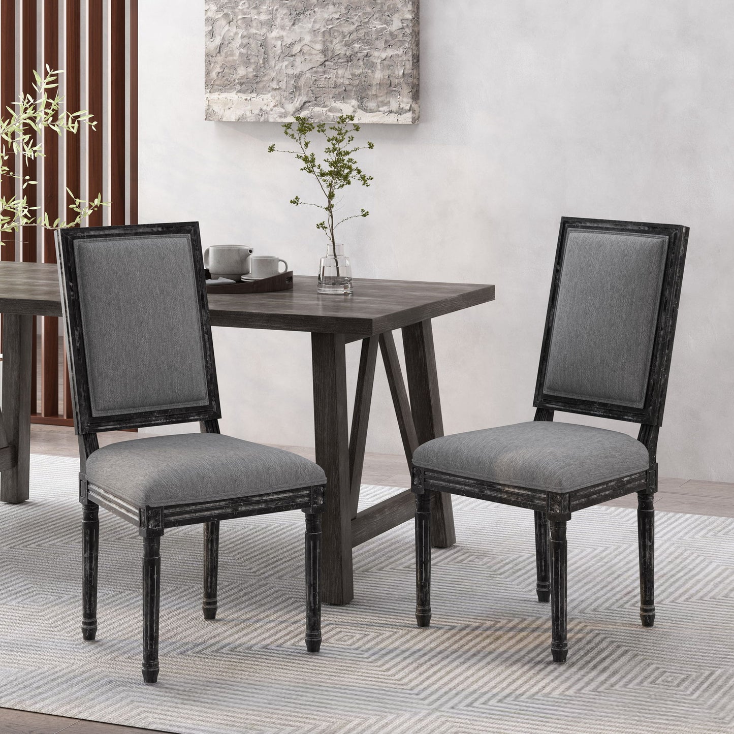 French Country Style Dining Chair With Upholstered Seating And Fluted Legs Noble House