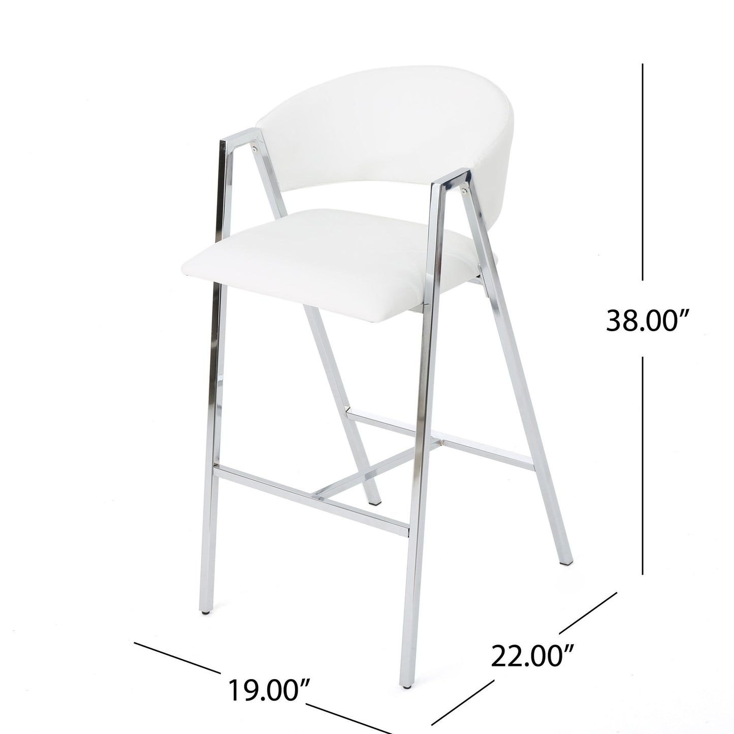 Modern Bar Stools With Low Back And Arms And Durable Metal Frame (Set of 2) - Ivory Noble House