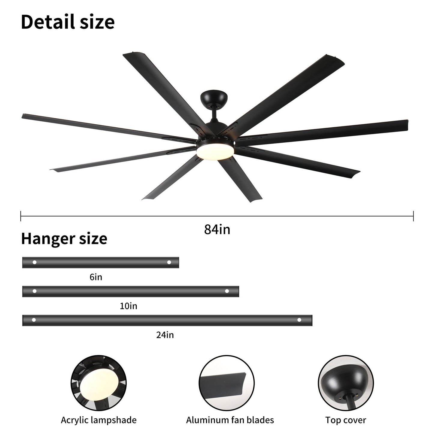Super Large Black Ceiling Fan With Remote Control - Black Daily Nest