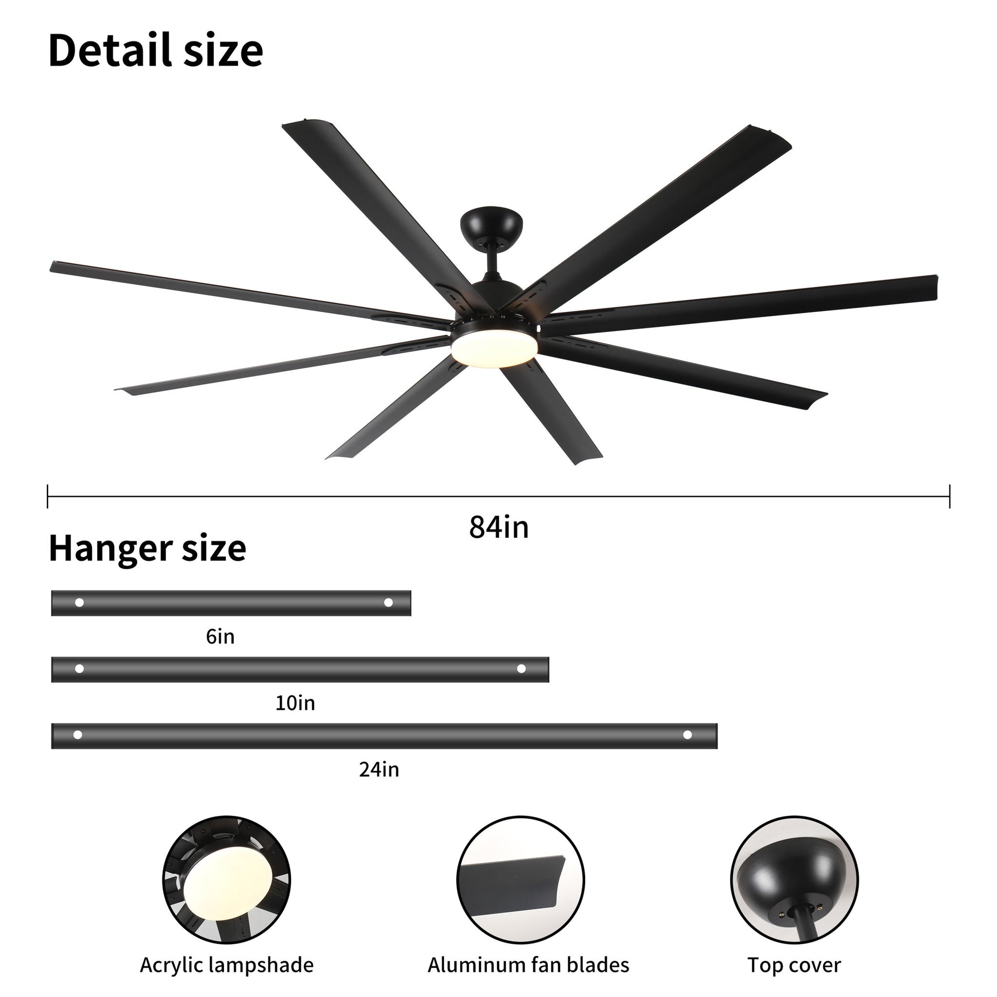 Super Large Black Ceiling Fan With Remote Control - Black Daily Nest