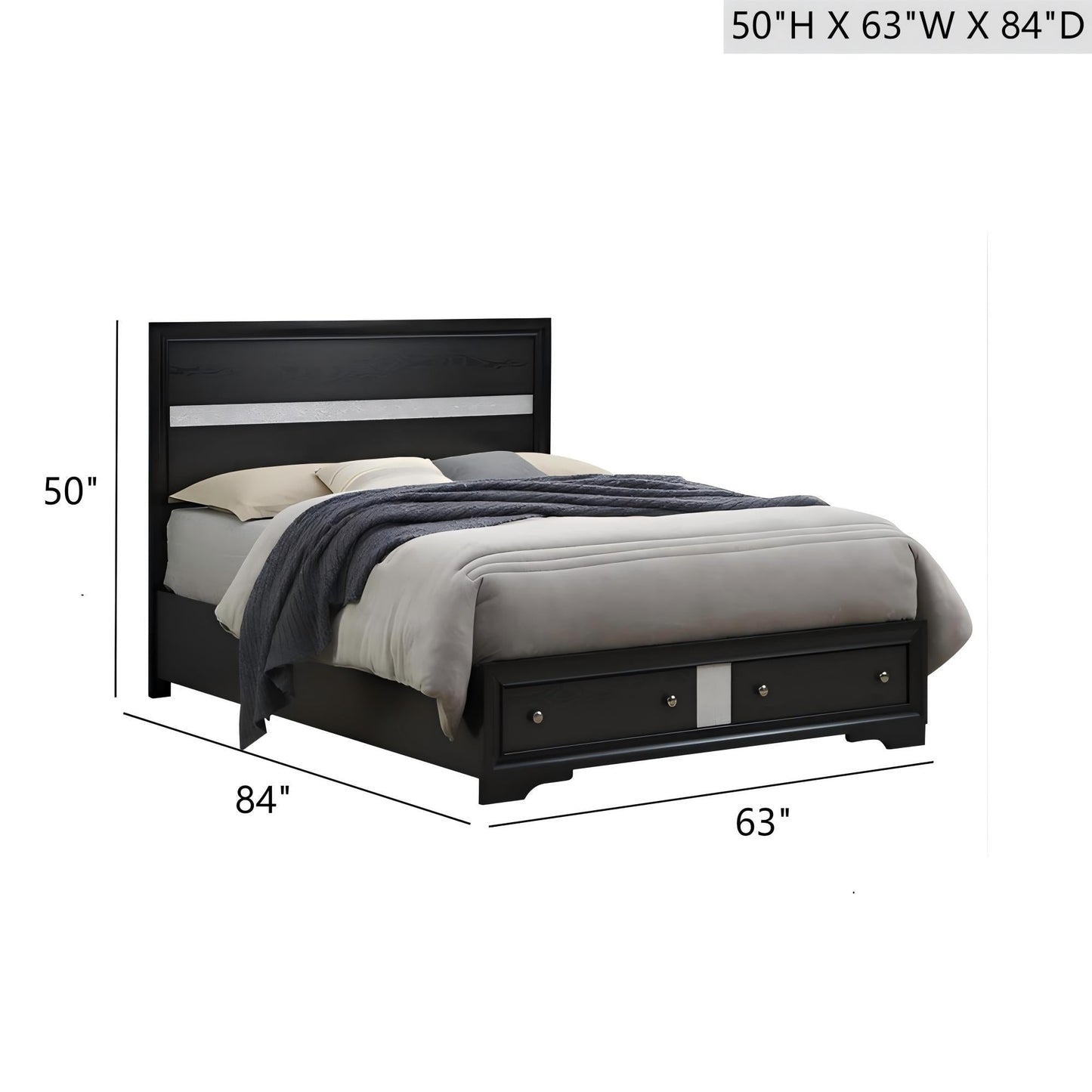 Madrid - Queen Bed With Storage Drawers And Nickel Handles - Black Glory Furniture